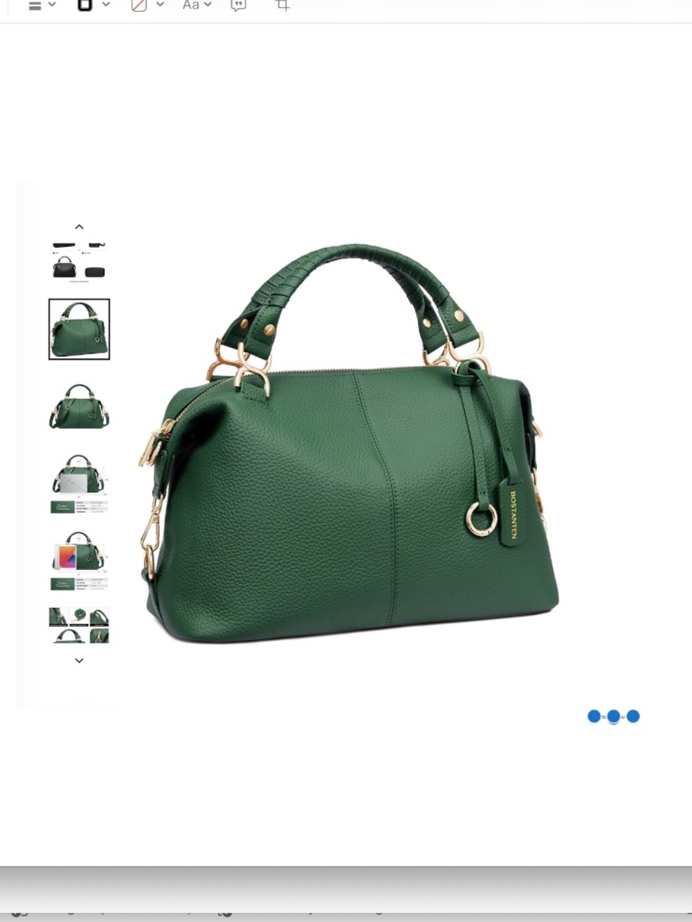 NWT Bostanten Leather Satchel Nevin  Handbag in Dark Green with Gold Hardware